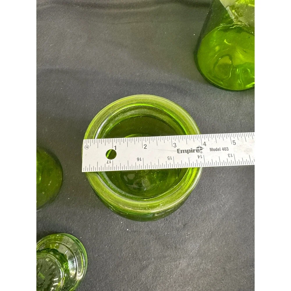 Vintage Green Glass Canister Set 4pc MCM Hand Blown Apothecary Jars
